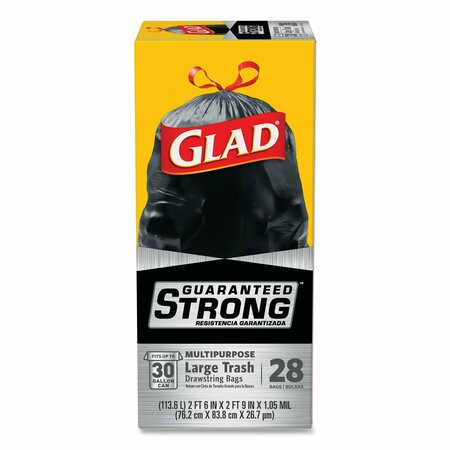 GLAD 30 gal Trash Bags, 30 in x 33 in, Super Heavy-Duty, 1.05 Mil, Black, 28 PK 78966BX